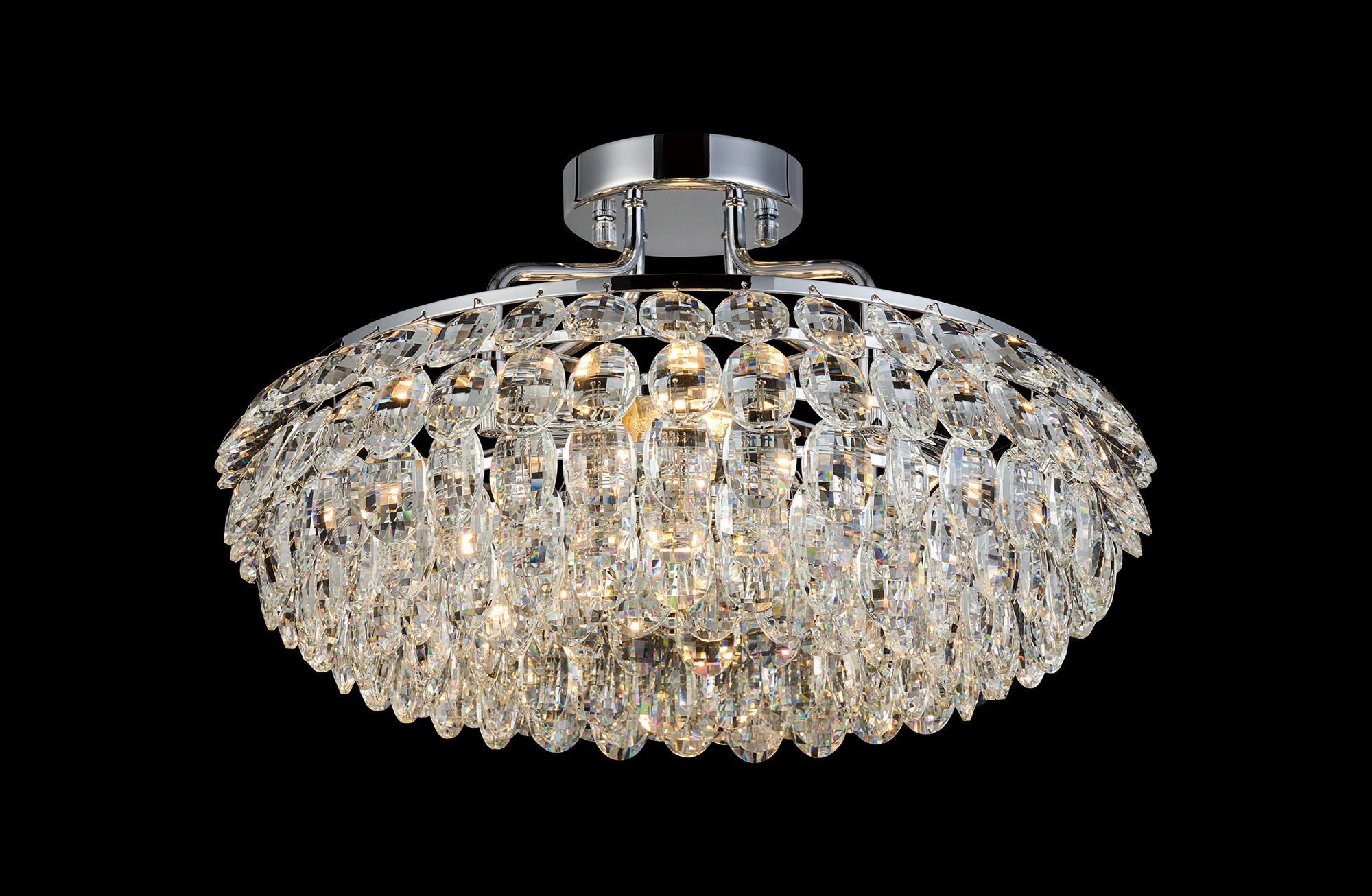 IL32930CH  Coniston 48cm Semi Flush Ring Ceiling, 4 Light E14, Polished Chrome/Crystal